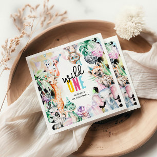 Wild One Safari Animals 1st Birthday Napkin