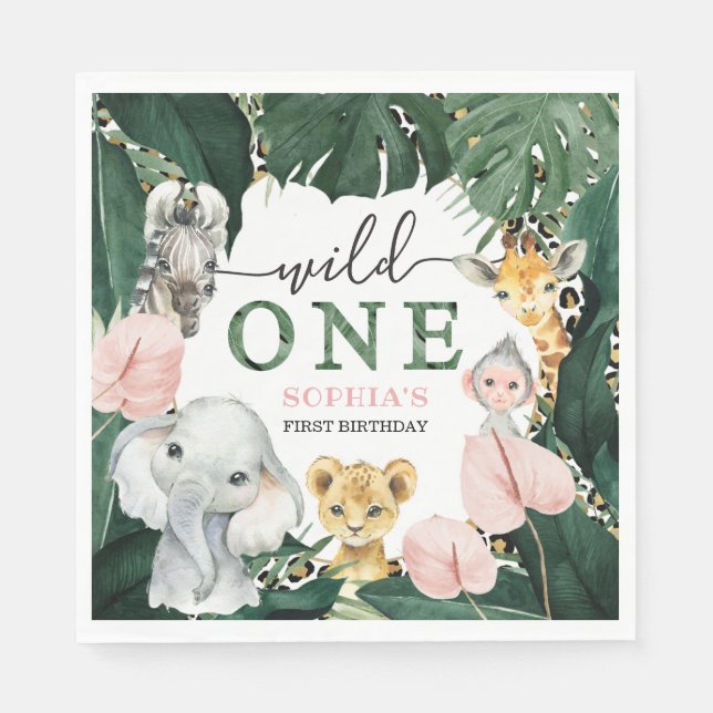 Wild One Safari Animals 1st Birthday Napkins (Front)