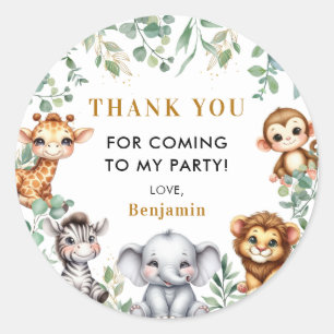 Wild One Safari Animals 1st Birthday Thank You Classic Round Sticker