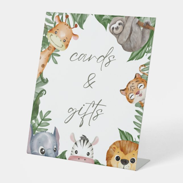 Wild One Safari Animals Baby Shower Cards & Gifts Pedestal Sign (Front)