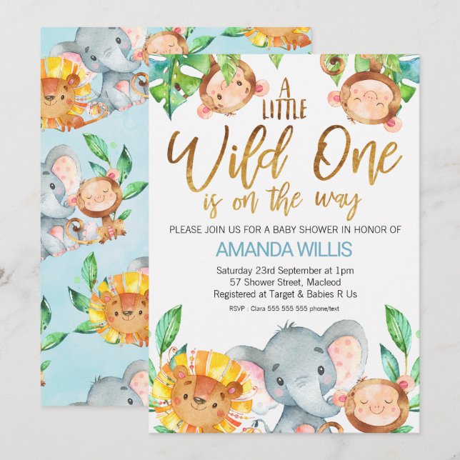 Wild One Safari Animals Baby Shower Invitation (Front/Back)