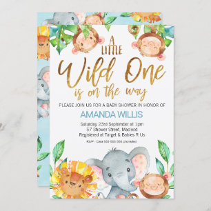 Wild One Safari Animals Baby Shower Invitation