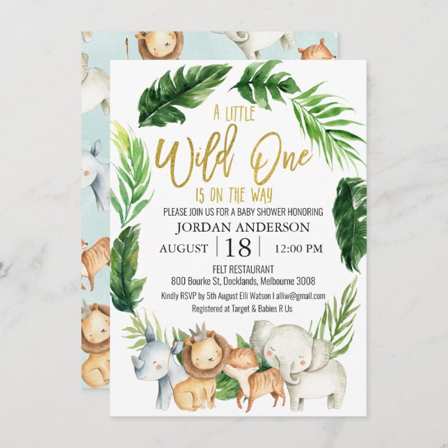 Wild One Safari Animals Baby Shower Invitation (Front/Back)