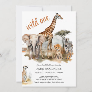 Wild One Safari Animals Baby Shower Invitation