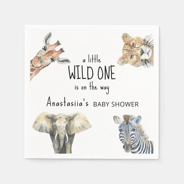 Wild One Safari Animals Baby Shower Napkin (Front)