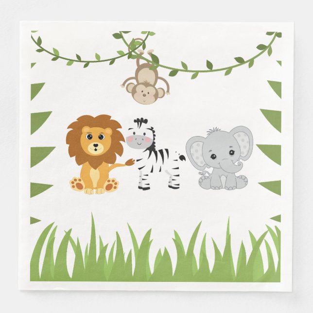 Wild One Safari Animals Baby Shower Paper Napkin  (Front)