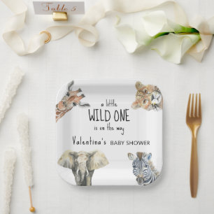 Wild One Safari Animals Baby Shower Paper Plate