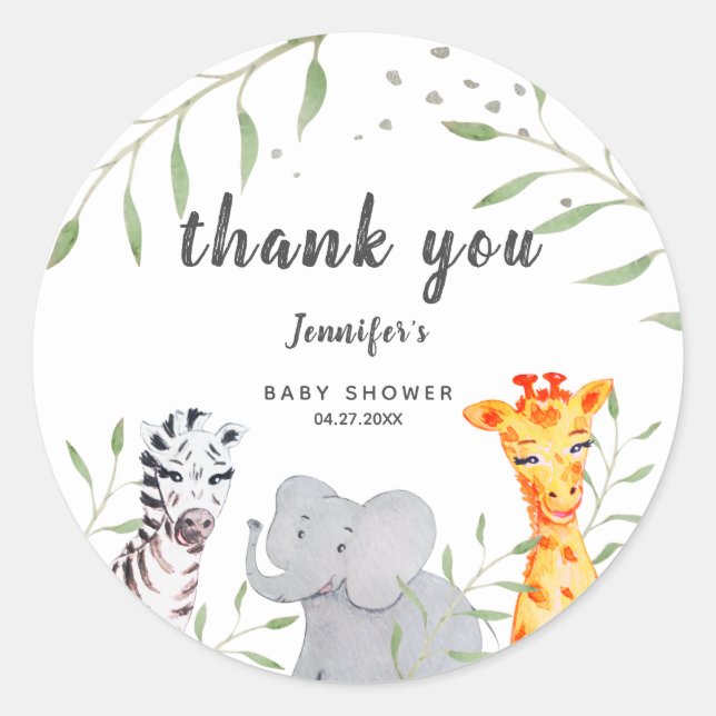 Wild One Safari Animals Baby Shower Sticker (Front)