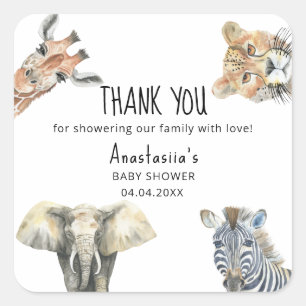 Wild One Safari Animals Baby Shower THANK YOU Square Sticker
