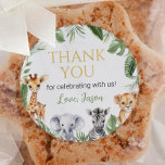 Wild One Safari Animals Birthday Baby Shower Classic Round Sticker<br><div class="desc">Our safari birthday favour tags are the perfect finishing touch for your birthday party favours. The design features a watercolor theme, and it can be easily customised to include a personal message or special thank you note. These favour tags are a simple and affordable way to add a touch of...</div>