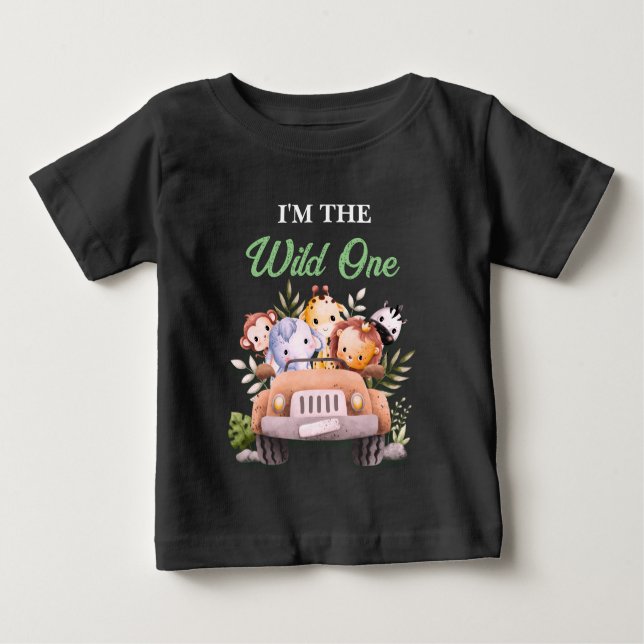  Wild One Safari Animals Birthday BLACK Baby T-Shirt (Front)