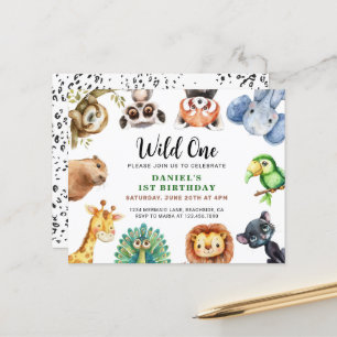 Wild One Safari Animals Birthday Boys Invitation