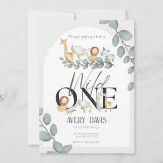 Wild One Safari Animals Birthday Party Invitation