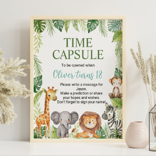 Wild One Safari Animals Birthday Time Capsule Sign