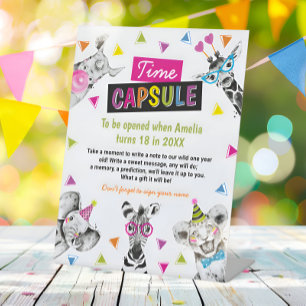 Wild One Safari Animals Birthday Time Capsule Sign