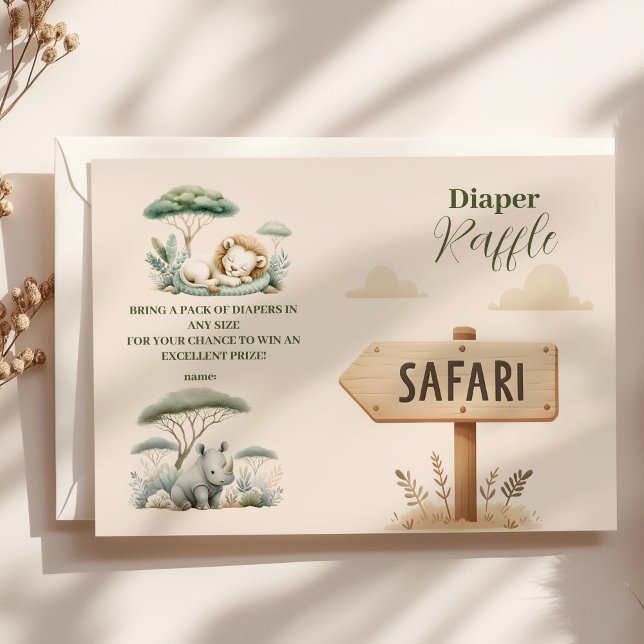 Wild One Safari Animals Boy Baby  Raffle Diapper Enclosure Card (Creator Uploaded)