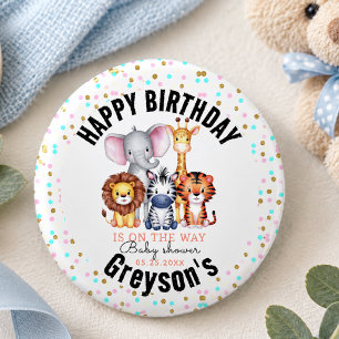 Wild One Safari Animals Boy Baby Shower 3 Cm Round Badge