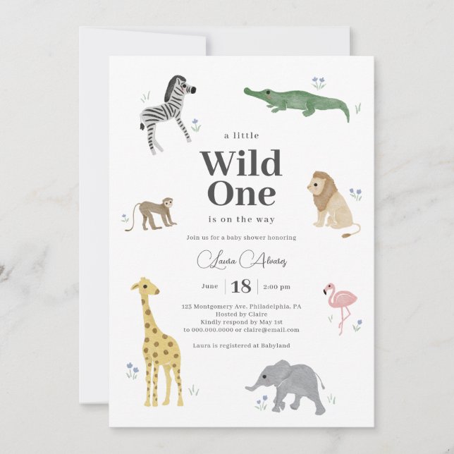 Wild One Safari Animals Boy Baby Shower Invitation (Front)