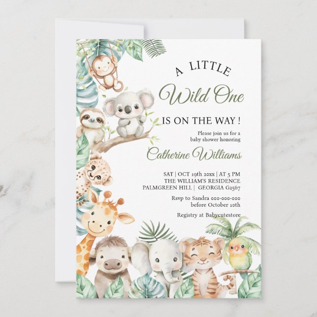 Wild One Safari Animals Boy Baby Shower Invitation (Front)