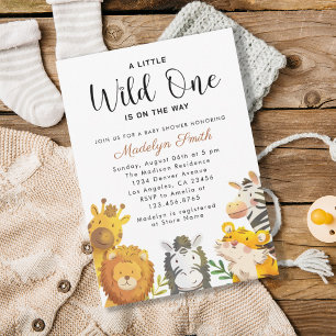 Wild One Safari Animals Boy Baby Shower Invitation