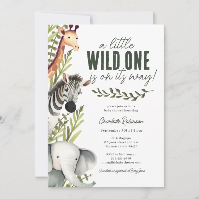 Wild One Safari Animals Boy Baby Shower Invitation (Front)