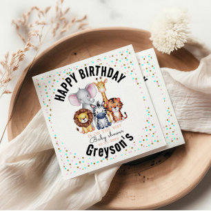 Wild One Safari Animals Boy Baby Shower  Napkin