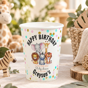Wild One Safari Animals Boy Baby Shower Paper Cups
