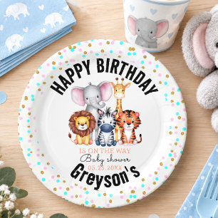 Wild One Safari Animals Boy Baby Shower Paper Plate