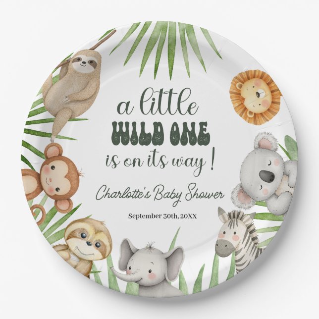 Wild One Safari Animals Boy Baby Shower Paper Plate (Front)