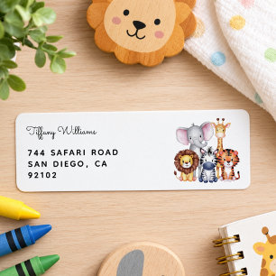 Wild One Safari Animals Boy Baby Shower Return Address Label