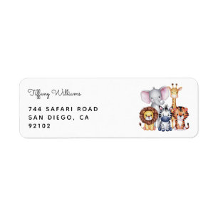 Wild One Safari Animals Boy Baby Shower Return Address Label