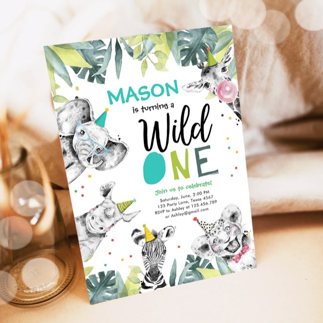 Wild One Safari Animals Boy Birthday Invitation (Creator Uploaded)