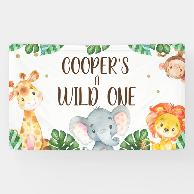 Wild One Safari Animals Boys Birthday Party Banner (Horizontal)