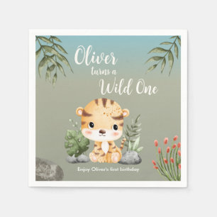 Wild One Safari Animals Cute Tiger 1st Birthday Napkin