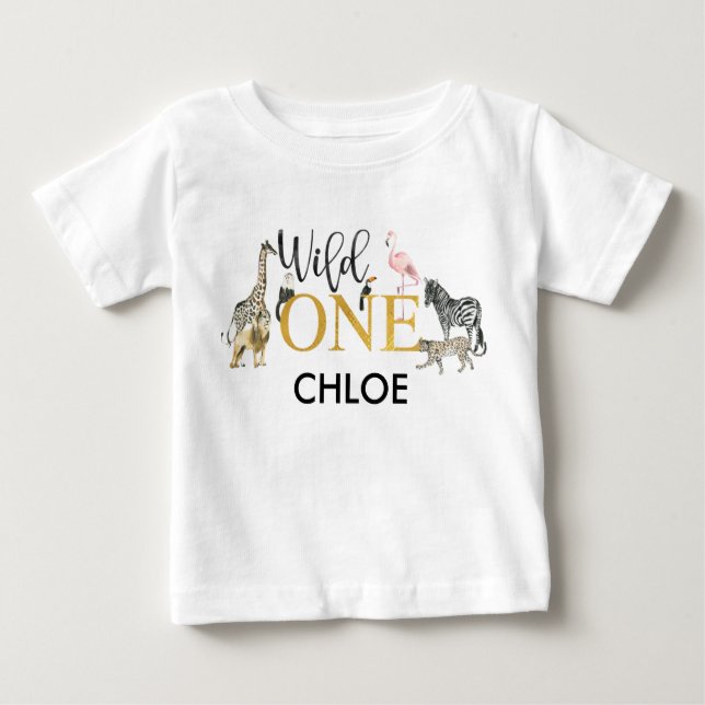 Wild One Safari Animals First Birthday Baby T-Shirt (Front)