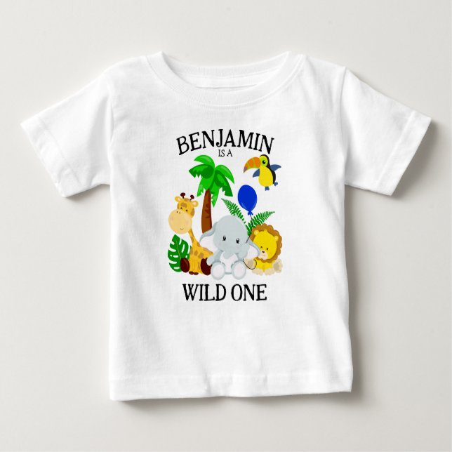Wild One Safari Animals First Birthday Baby T-Shirt (Front)