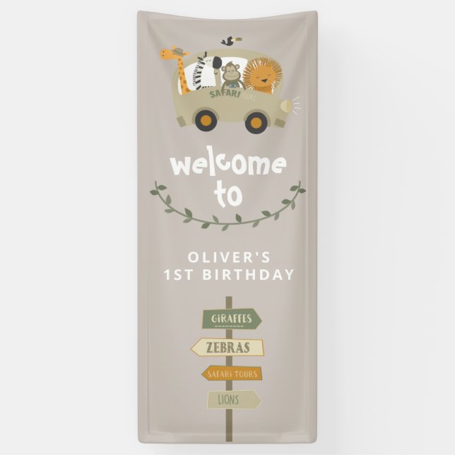 Wild One Safari Animals First Birthday Banner (Vertical)