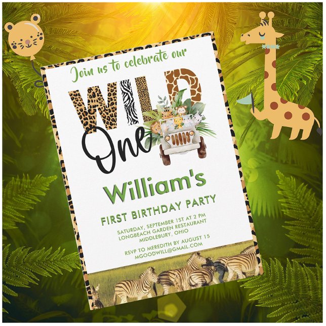 Wild One Safari Animals First Birthday Boy Invitation (Creator Uploaded)