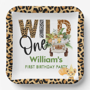 Wild One Safari Animals First Birthday Boy Paper Plate