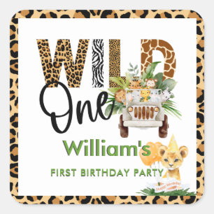 Wild One Safari Animals First Birthday Boy Square Sticker
