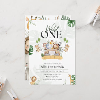 Wild One Safari Animals First Birthday for Kids Invitation