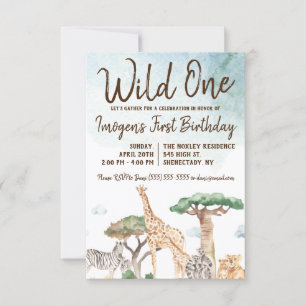 Wild One Safari Animals First Birthday Invitation
