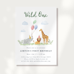 Wild One Safari Animals First Birthday Invitation