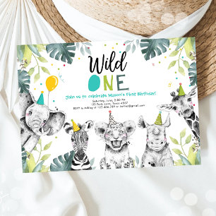 Wild One Safari Animals First Birthday Invitation