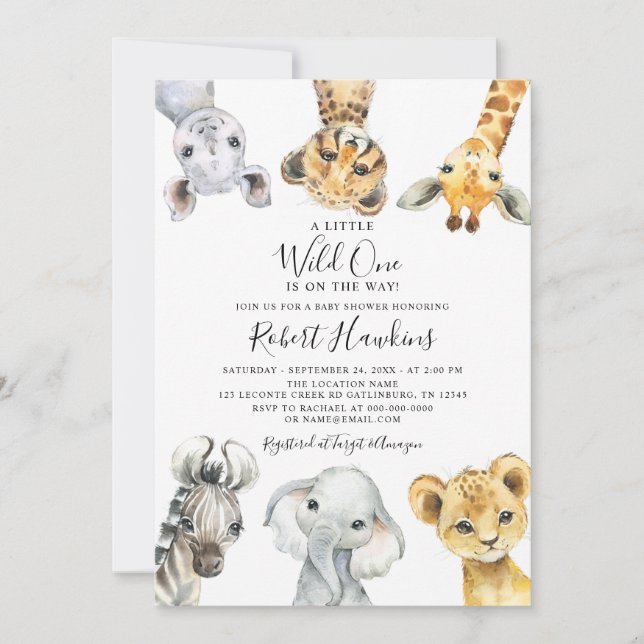 Wild One Safari Animals Gender Neutral Baby Shower Invitation (Front)