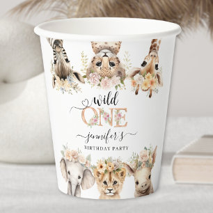 Wild One Safari Animals Girl 1st Birthday Paper  Cups