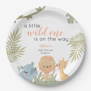 Wild One Safari Animals Girl Baby Shower Paper Plate