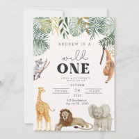 Wild One Safari Animals Invitation Card