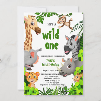 Wild One Safari Animals Jungle  Birthday  Invitation