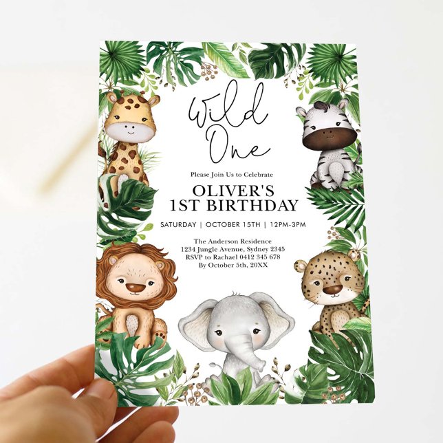 Wild One Safari Animals Jungle Greenery Birthday Invitation (Creator Uploaded)